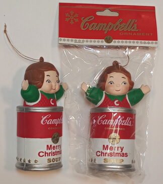 Campbell's Soup Kid Boy - in soup can waving, American Advertising Mascots, Kurt Adler, figure as ornament, plastic, 4 inches