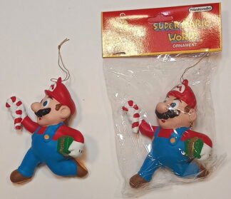 Mario - walks holding candycane and gift, Arcade Characters, Kurt Adler, figure - plastic, 4.5 inches