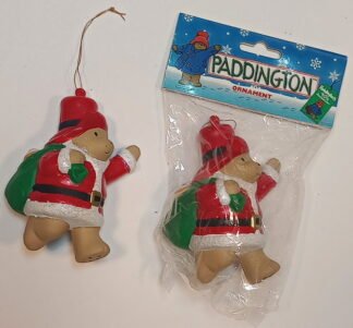 Paddington Bear - as Santa w/sack, Paddington Bear, Kurt Adler, figure as ornament, plastic, 4 inches