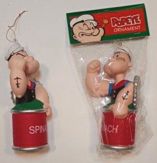 Popeye - in spinach can flexing muscles, Popeye, Kurt Adler, figure as ornament, plastic, 5 inches