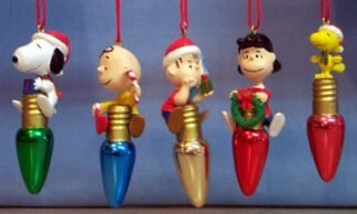 Woodstock - stands atop Xmas bulb, wears Santa cap