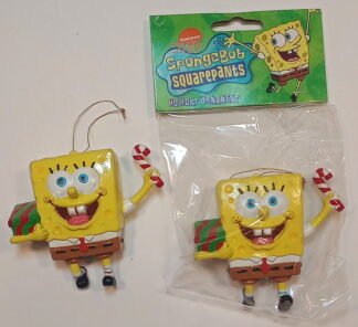 SpongeBob - Gift, walks holding candycane, gift, SpongeBob SquarePants, Kurt Adler, figure as ornament, plastic, 3.5 inches